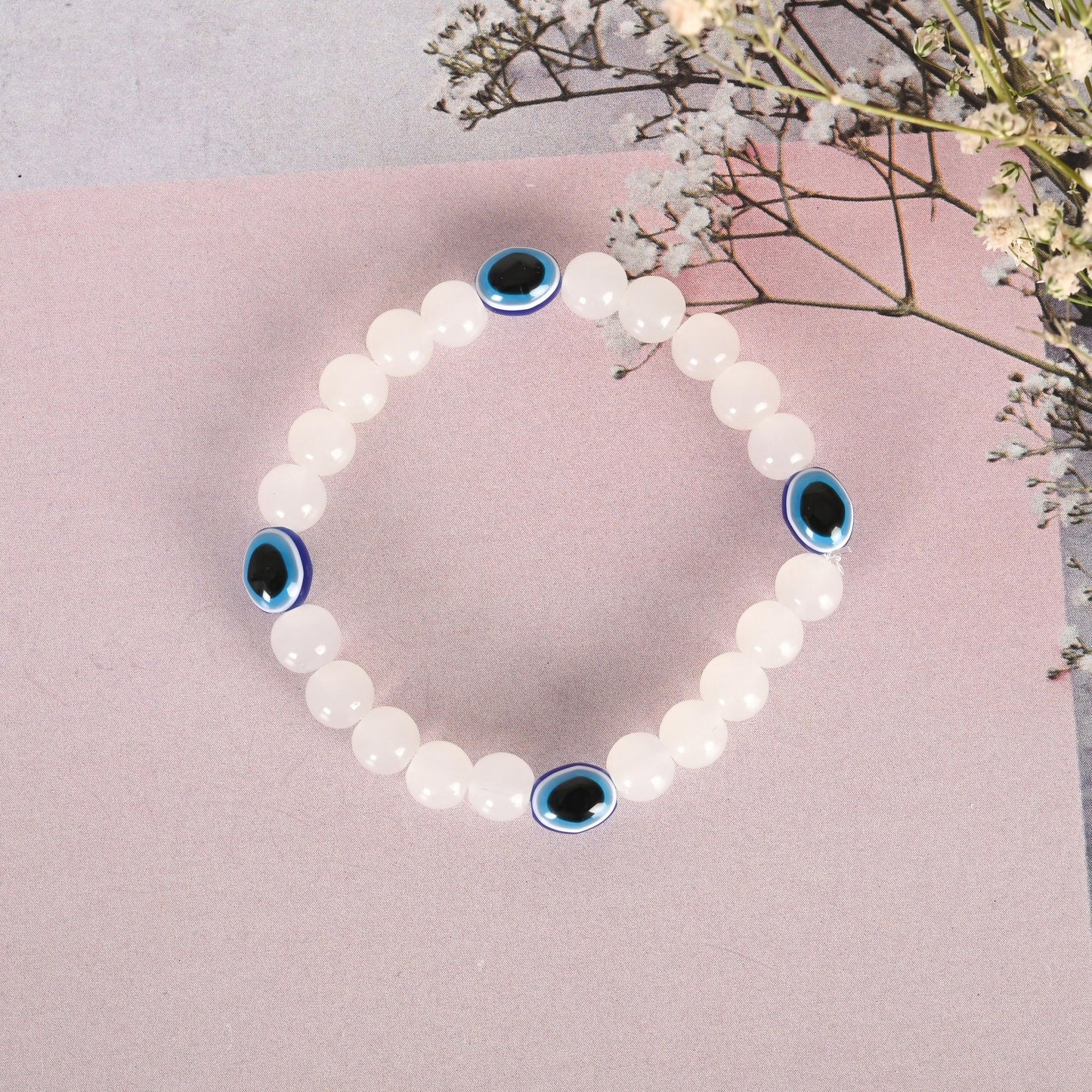 NVR Men & Women White Marbel Crystal Elasticated Bracelet