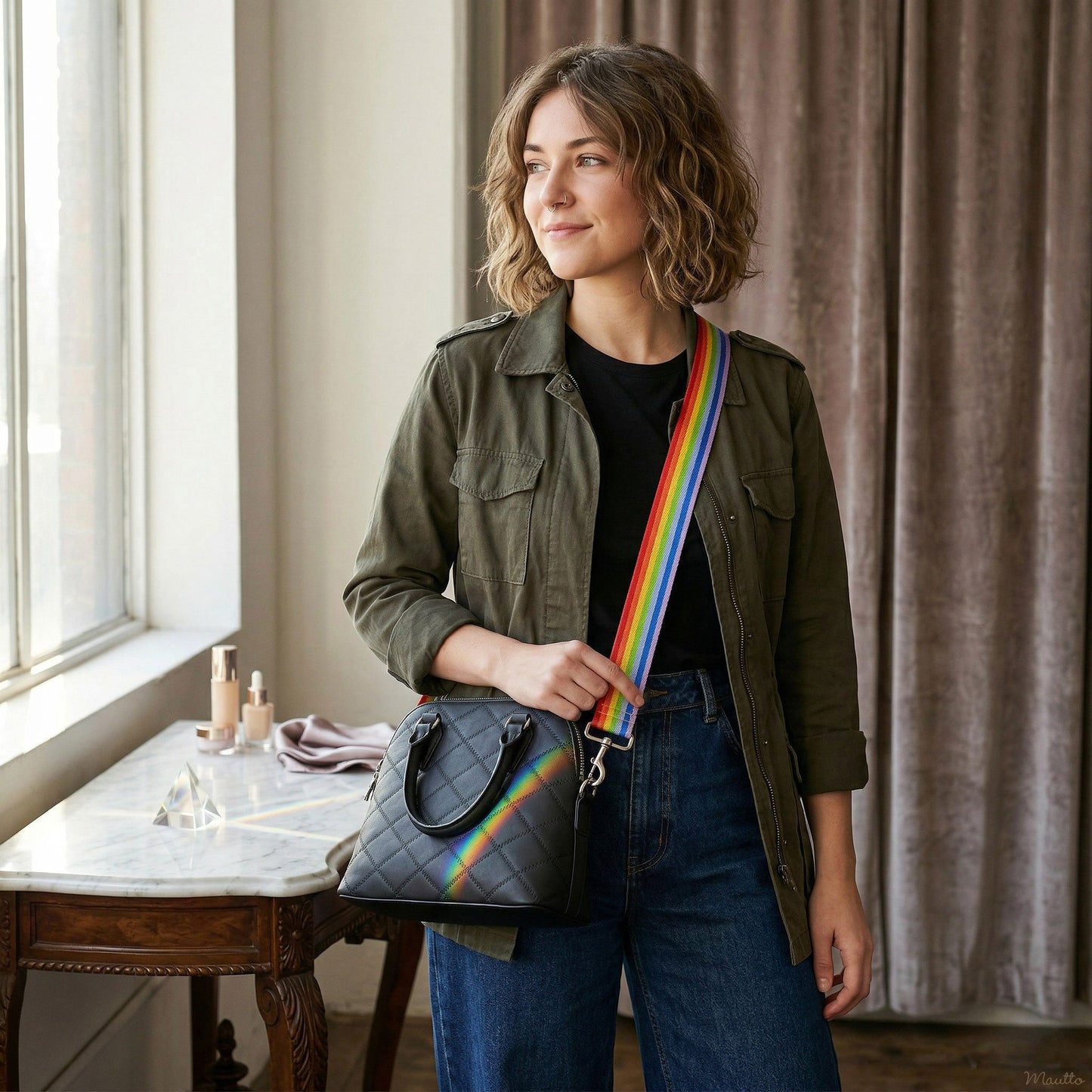 Colorful Rainbow Strap - 1.5" Wide Cotton Canvas - Adjustable Shoulder to Crossbody Length - Customize Connectors