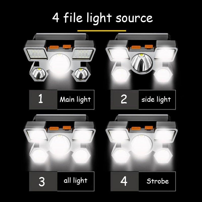 Rechargeable Adjustable  USB 5LED Headlamp with High Lumen Handsfree Waterproof Portable Ability Focusing Ring Headlight Flashlight  Torchlight For Outdoor  Camping Hiking Running Headlight