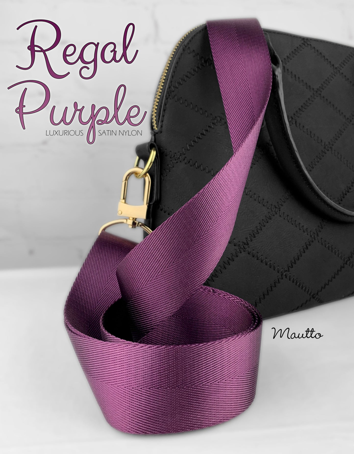 Luxurious Satin Nylon Strap - Wide/Comfy Shoulder to Crossbody Length - Adjustable (34-55 inches) - Gold-tone & Antique Gold Connector Options