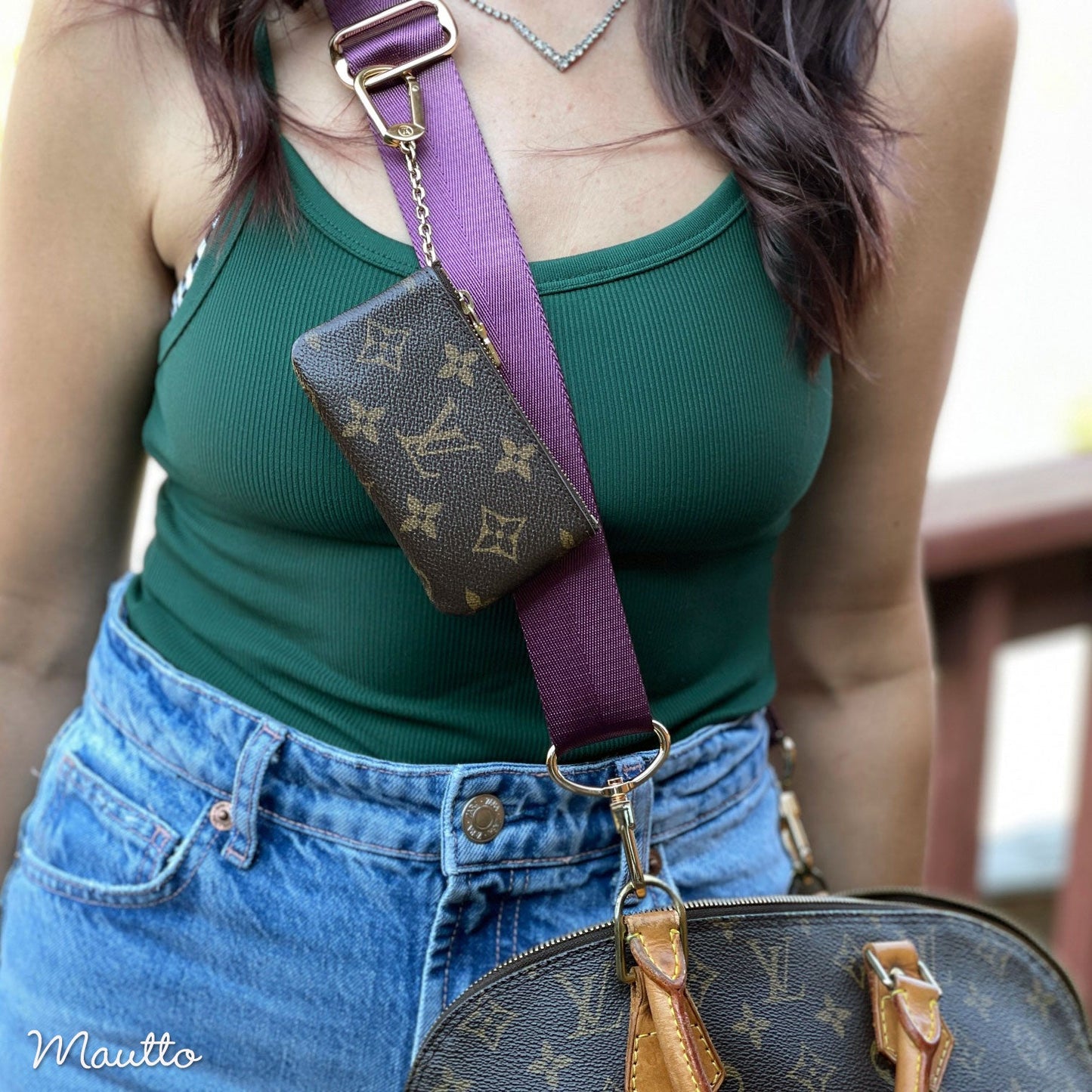 Luxurious Satin Nylon Strap - Wide/Comfy Shoulder to Crossbody Length - Adjustable (34-55 inches) - Gold-tone & Antique Gold Connector Options