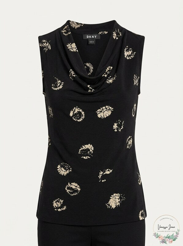 DKNY Womens Sleeveless Top, Black/Ivory, Size XS