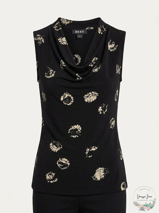 DKNY Womens Sleeveless Top, Black/Ivory, Size XS