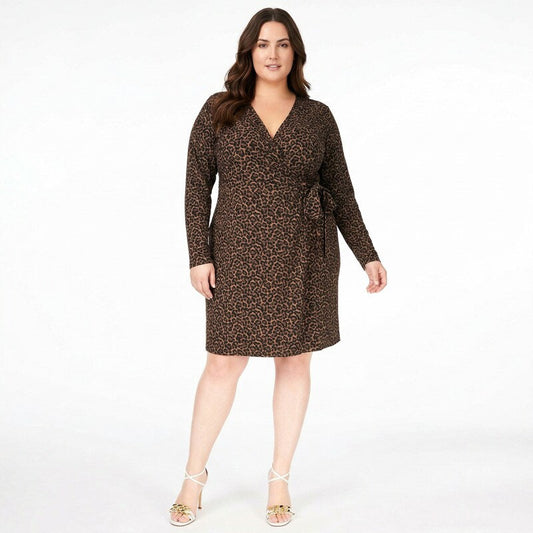 Michael Michael Kors Plus Size Animal-Print Faux-Wrap Dress – Suntan, Size 3X