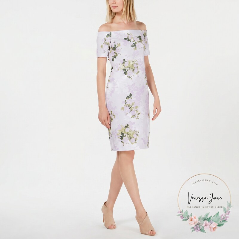 Calvin Klein Women's Off-The-Shoulder Floral Scuba Sheath Dress