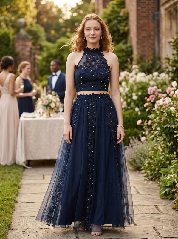 Say Yes to the Prom Juniors Rhinestone Applique Gown Top, Navy, Size 13