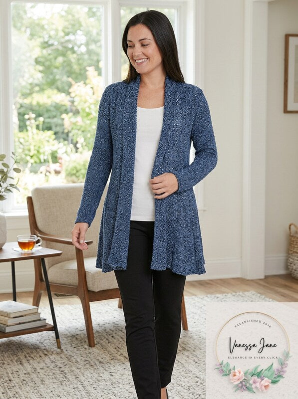 Ny Collection Textured Open-Front Cardigan,Size XS/Blue Marled