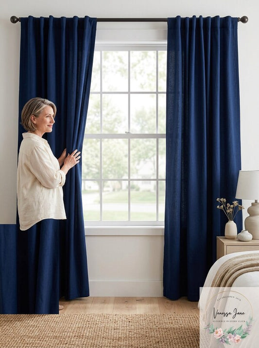 Skyline Velvet 84-Inch Rod Pocket/Back Tab Window Curtain Panel in Navy