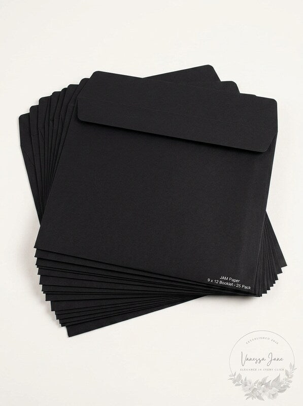 JAM Paper 9 x 12 Booklet Envelopes Black 25/Pack (2112755)