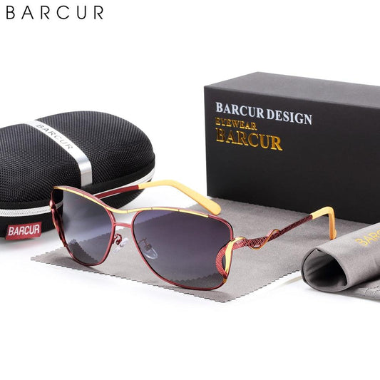 Retro Vintage BARCUR Polarized Sunglasses For Women Gradient Lens Oversized Square Sun Glasses Women Luxury  Eyewear Big Frame Sunglasses for Girl