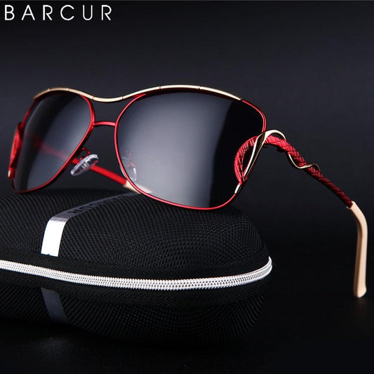 Retro Vintage BARCUR Polarized Sunglasses For Women Gradient Lens Oversized Square Sun Glasses Women Luxury  Eyewear Big Frame Sunglasses for Girl
