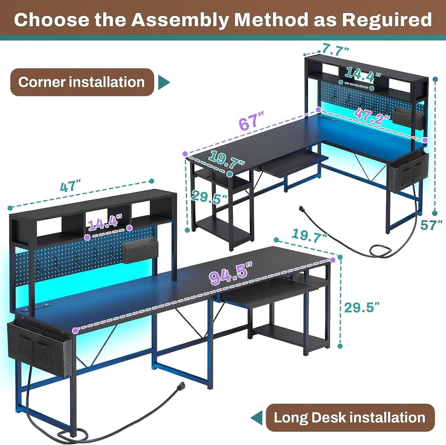 Reversible L Shaped Gaming Desk With Power Outlet