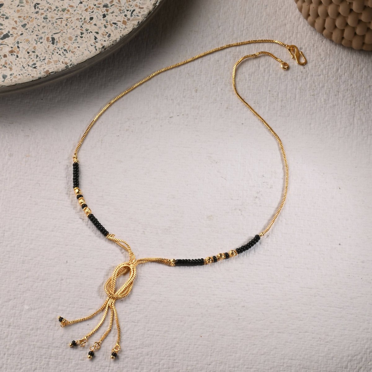 AanyaCentric Gold-Polished Short Mangalsutra Set with Earrings