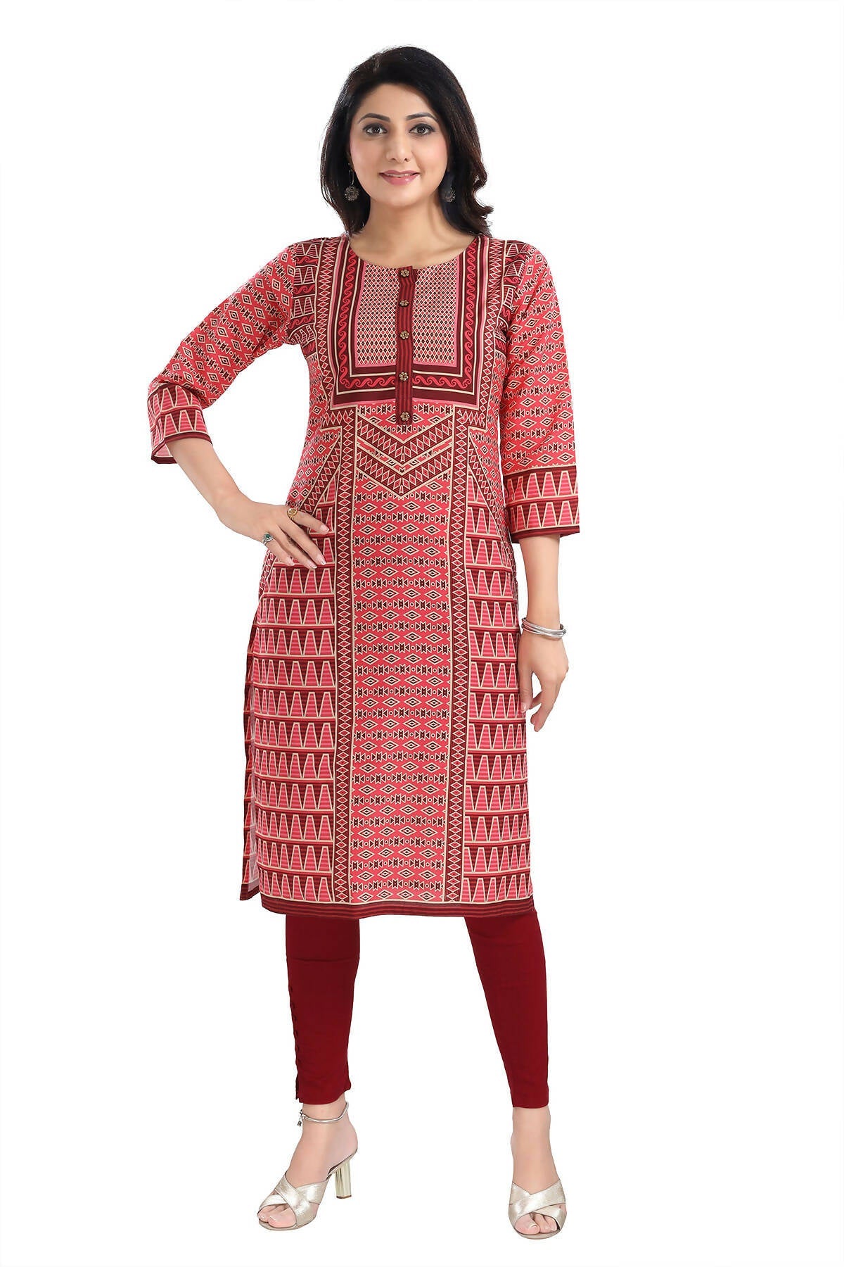Snehal Creations Tomato Designer Print Cotton Slub Long Kurti Tunic