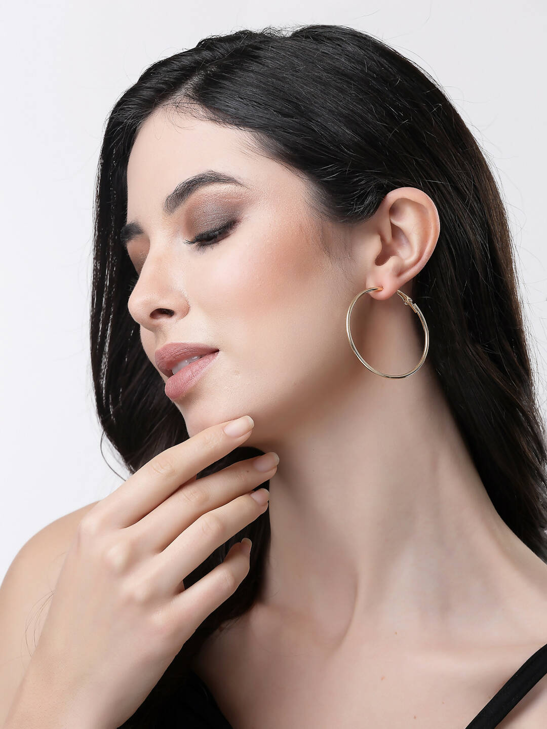 NVR Women Gold-Toned Geometric Hoop Earrings