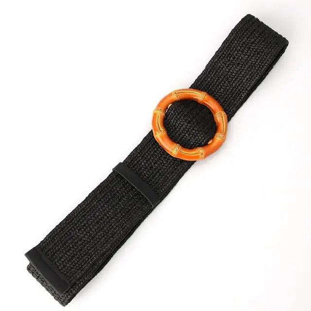 Round Women Waist Belt Classic Wooden Buckle Casual Style Buckle Simple Lightweight Waist Dress Band