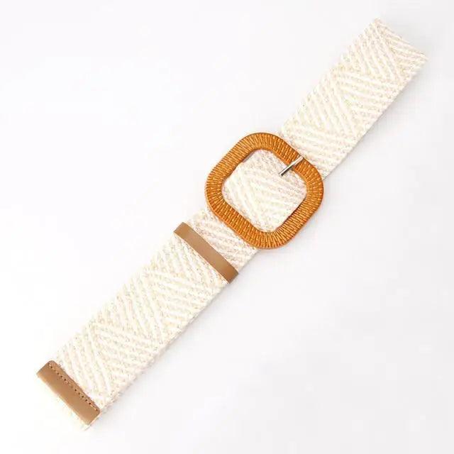 Round Women Waist Belt Classic Wooden Buckle Casual Style Buckle Simple Lightweight Waist Dress Band