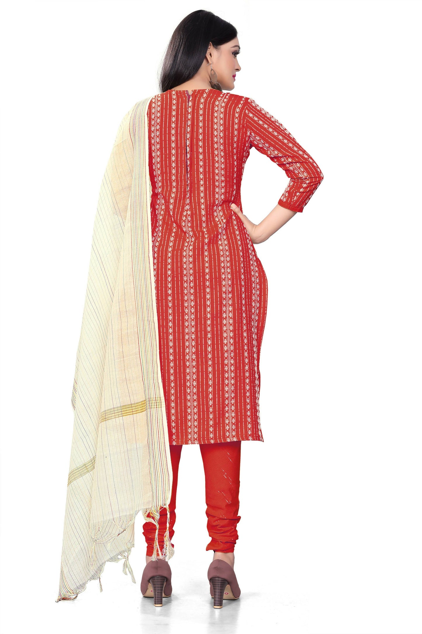 Red Cotton Jacquard Woven Unstitched Dress Material - Amara