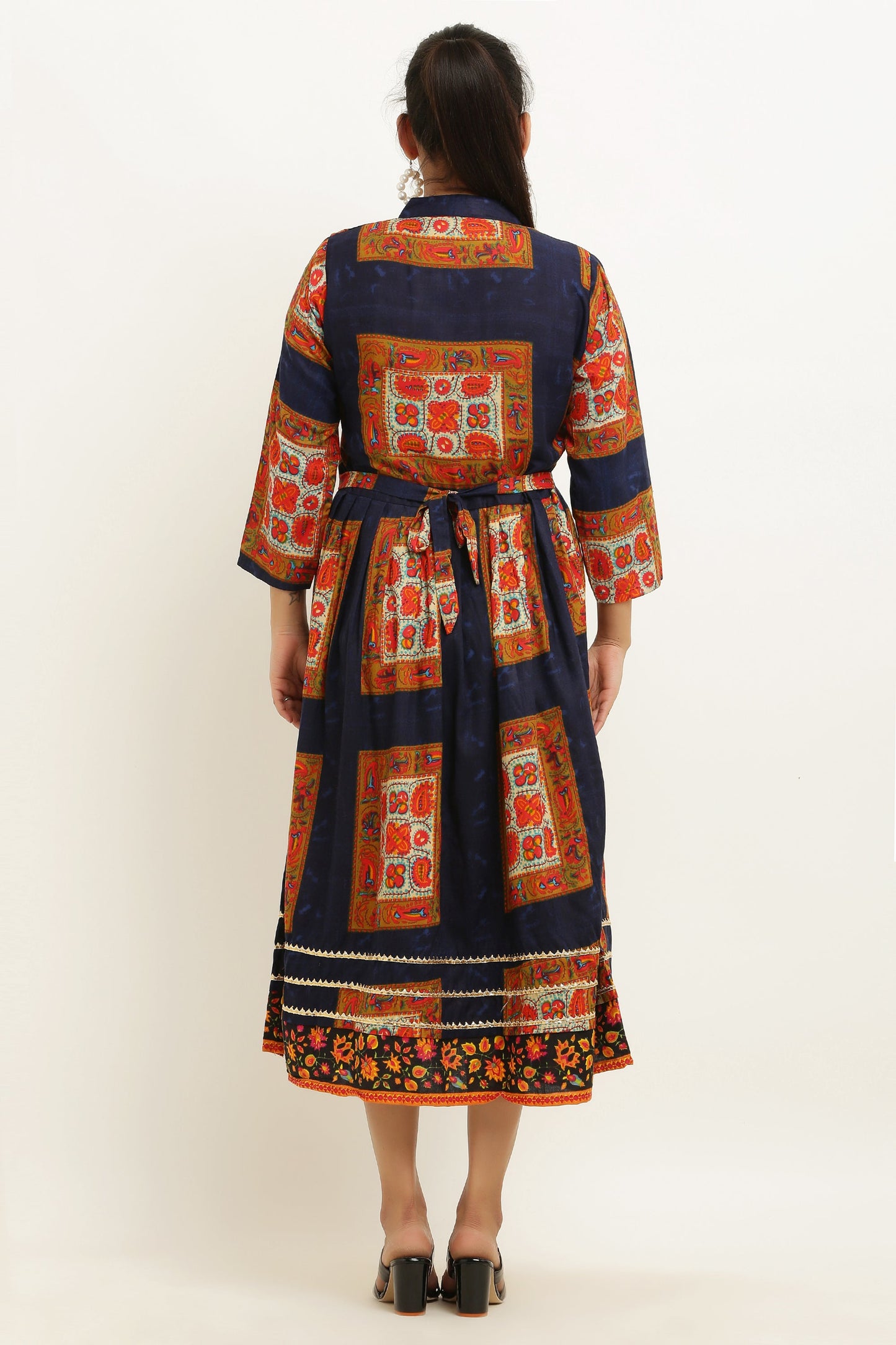 PAVONINE Jaipuri Block Print Navy Blue Color Dress For Girls & Women