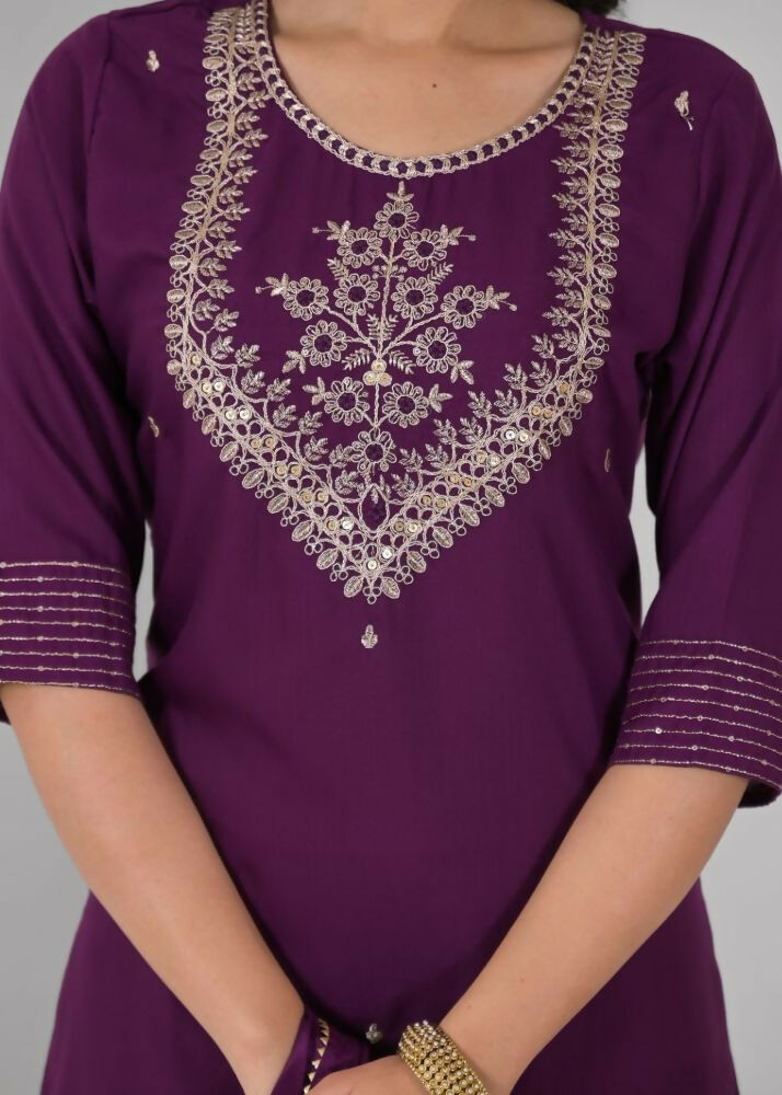 Ethnic Festive Wear Reyon Wine Stitched Suit With Dupatta - Tanisha