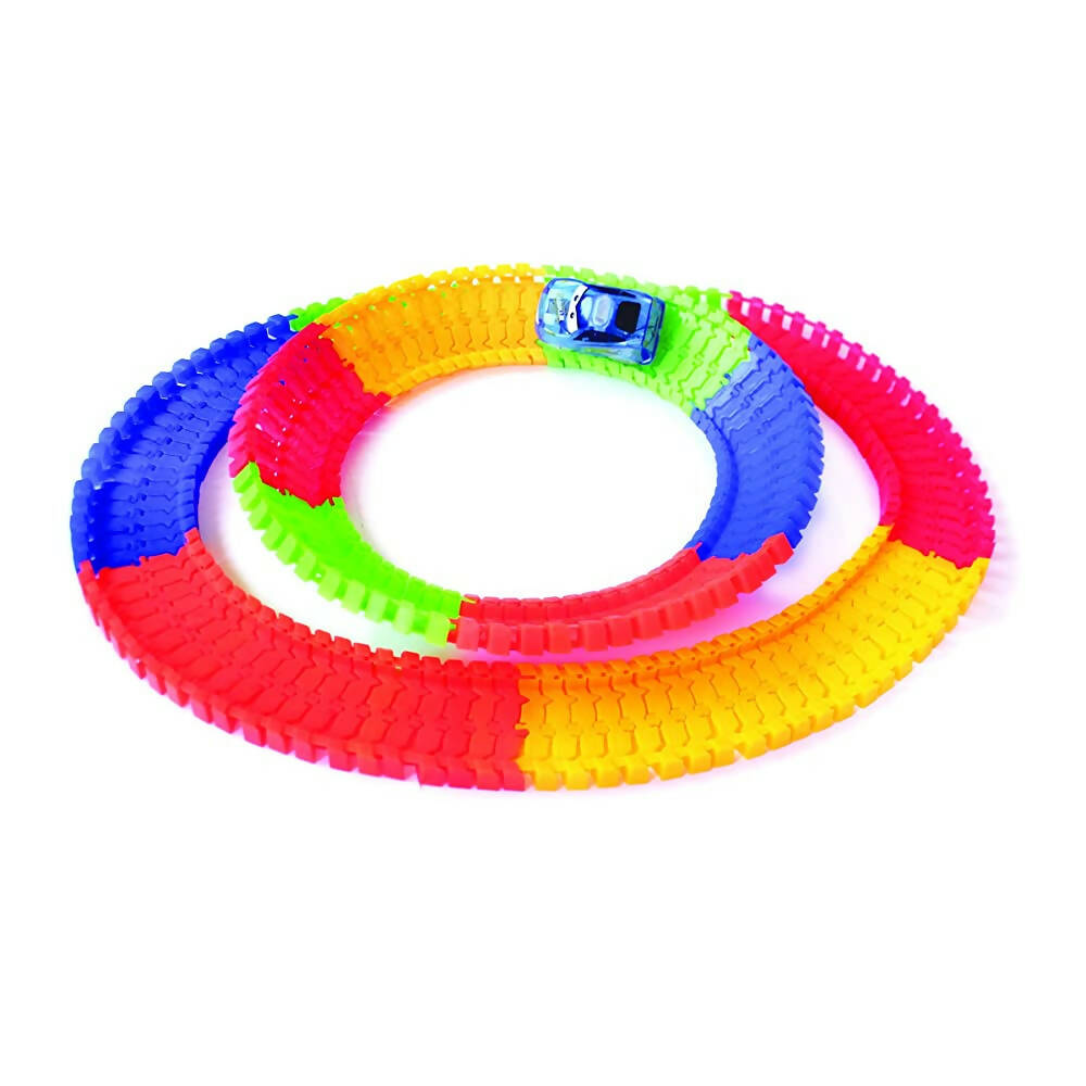Kipa 2 Magic Race car with 238 Bend Flex and Glow Tracks, Plastic Magic 14 Feet Long Flexible Tracks Car Play Set for Kids (Multi Color)