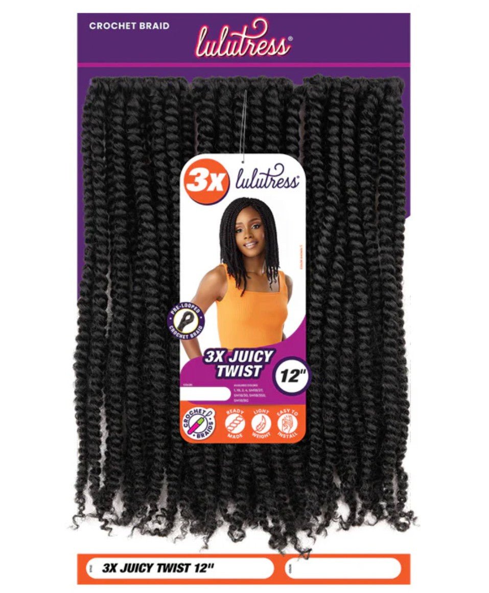 Sensationnel Lulutress Crochet Braiding Hair 3X Juicy Twist 12", Sm1B/BG