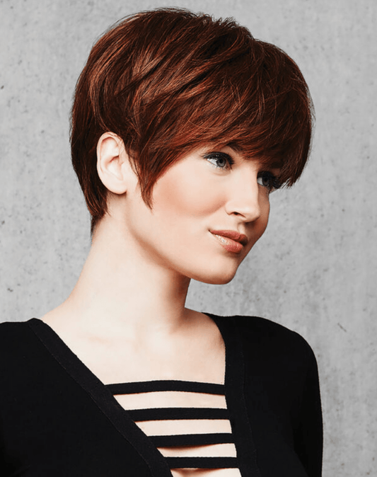 Short Textured Pixie Cut Wig Color R3025S+ Glazed Cinnamon - Hairdo Wigs 5 Length Boy Cut Tapered Layers Bangs TRU2LIFE Heat Friendly Synthetic
