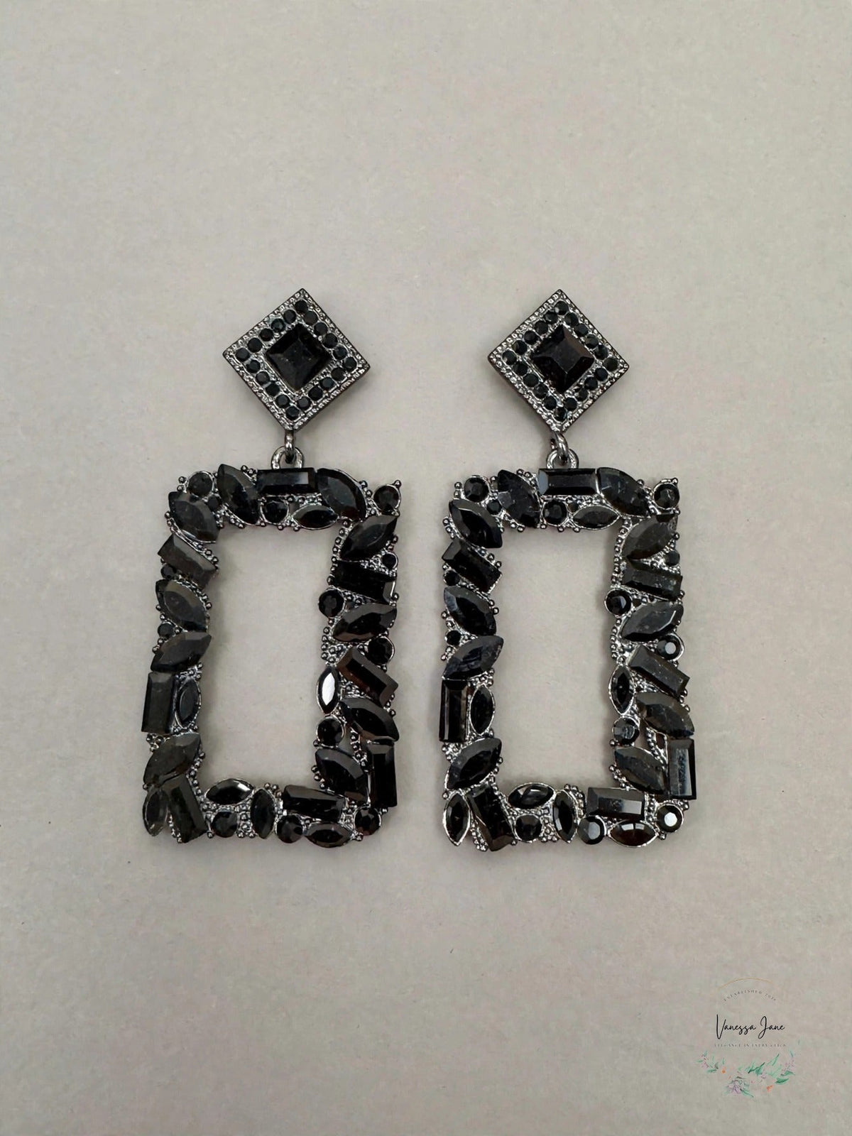 Christian Siriano NYC Abstract Crystal Rectangle Drop Post Earrings Glass Stones