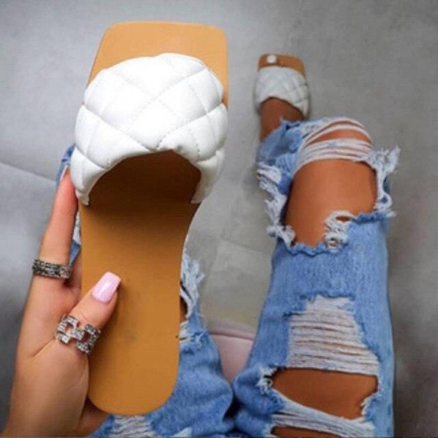 Soft Leather Woven Slippers Women Summer Flat Heels