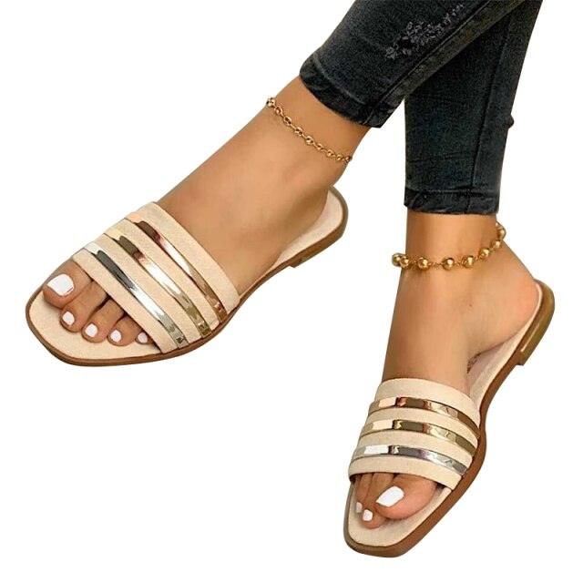 Soft Leather Woven Slippers Women Summer Flat Heels