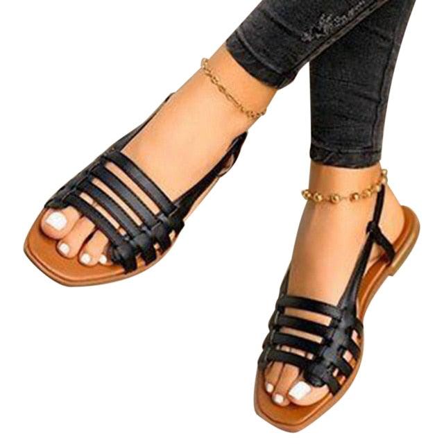 Soft Leather Woven Slippers Women Summer Flat Heels