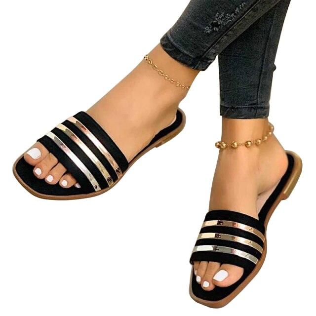 Soft Leather Woven Slippers Women Summer Flat Heels