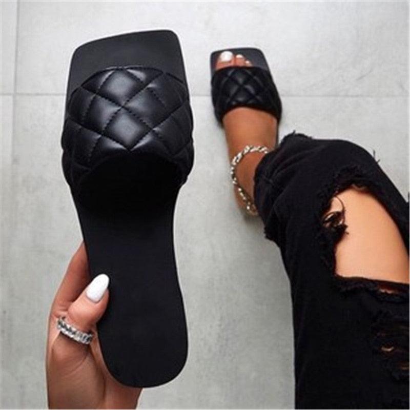 Soft Leather Woven Slippers Women Summer Flat Heels