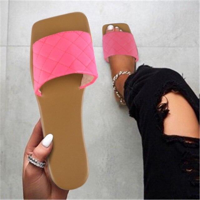 Soft Leather Woven Slippers Women Summer Flat Heels