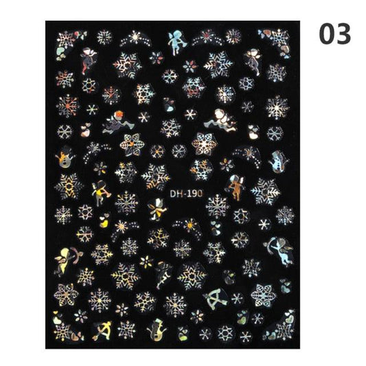 Sparkly Gold Bronzing Christmas 3D Snowflake Nail Stickers Colorful Sliver Glitter Xmas Elk Deer Socks Transfer Foil For Nails Snowflake Nail Art Stickers Decals Christmas Nail 3D Self Adhesive Nail Stickers for Acrylic Nails Snowflake Winter Slider
