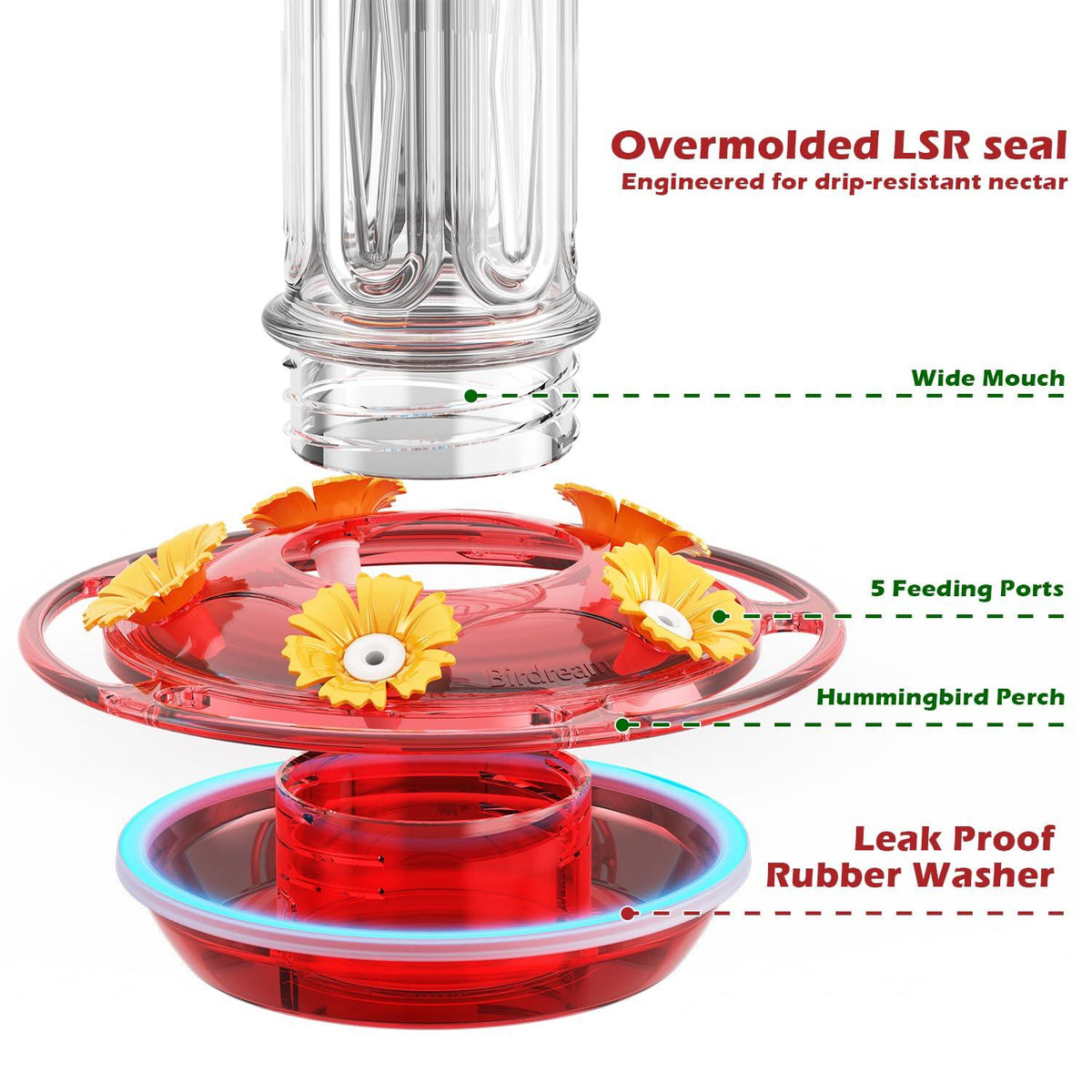 Birdream Red 10-Ounce Crown Hummingbird Feeder