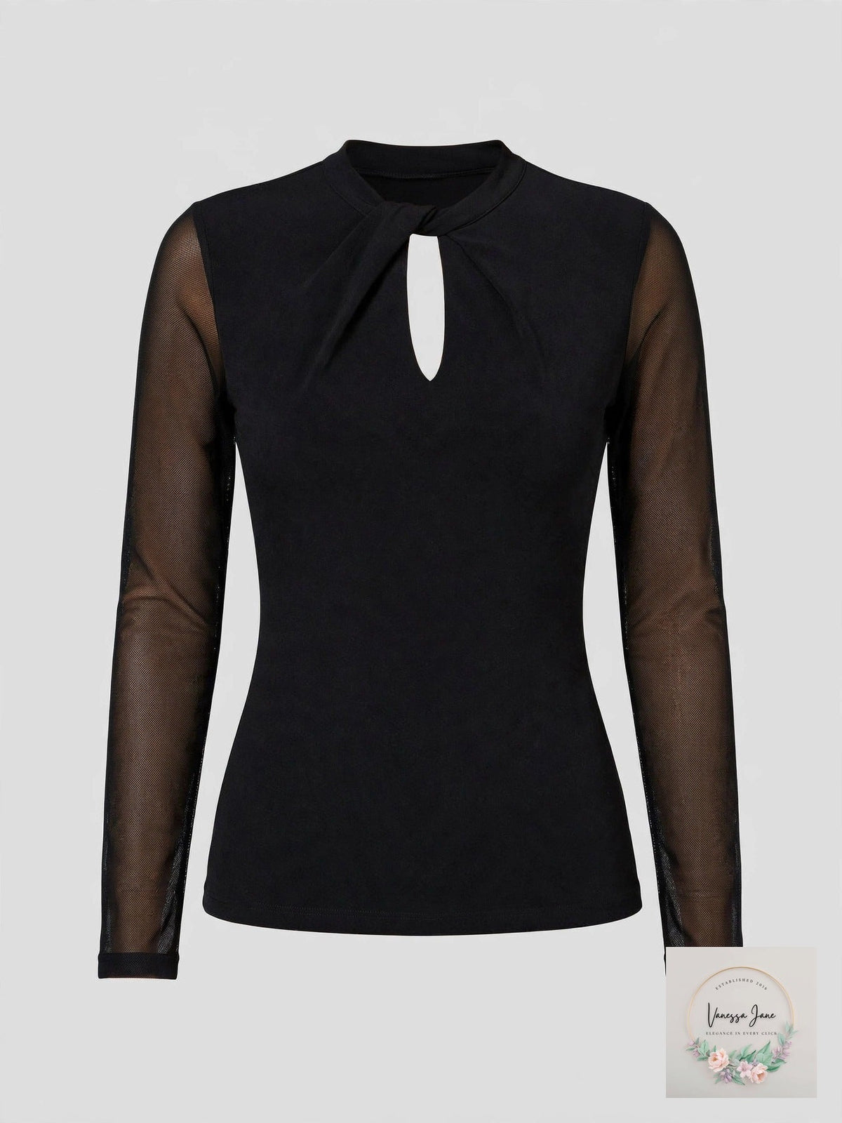 I.n.c. Twist Keyhole Mesh-Sleeve Top Size Large
