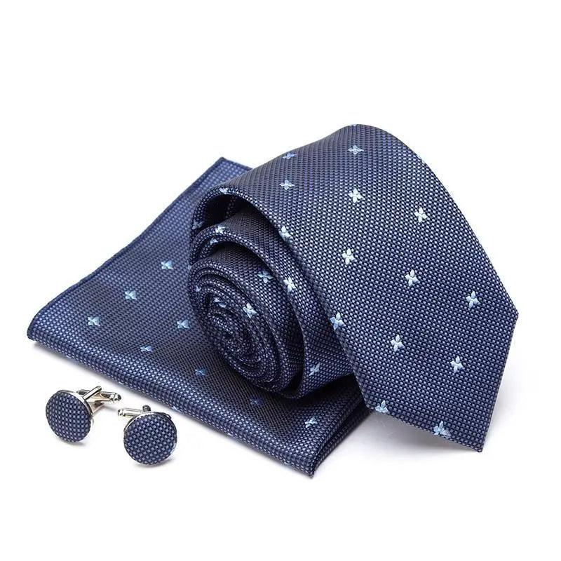Stylish Silk Necktie With Pocket Square And Matching Cufflinks Set