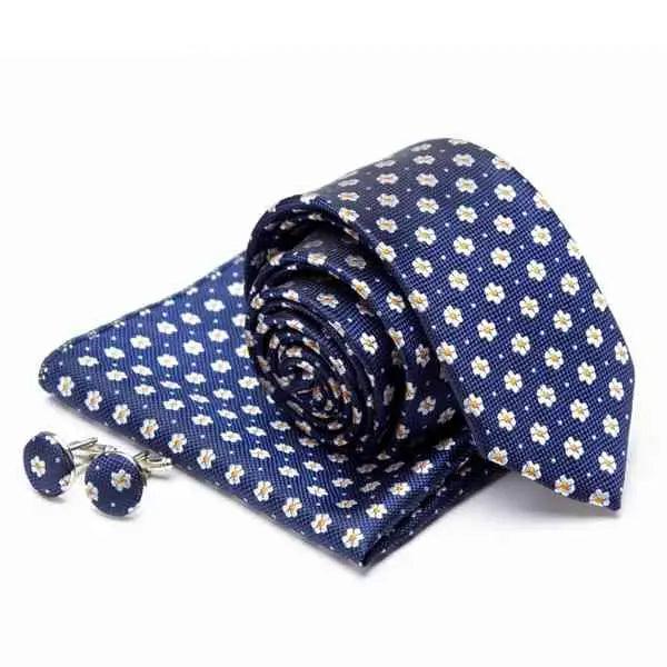 Stylish Silk Necktie With Pocket Square And Matching Cufflinks Set