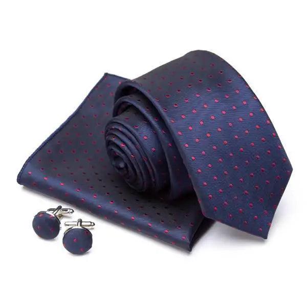 Stylish Silk Necktie With Pocket Square And Matching Cufflinks Set