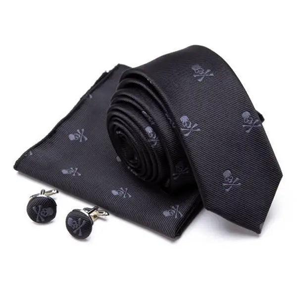 Stylish Silk Necktie With Pocket Square And Matching Cufflinks Set