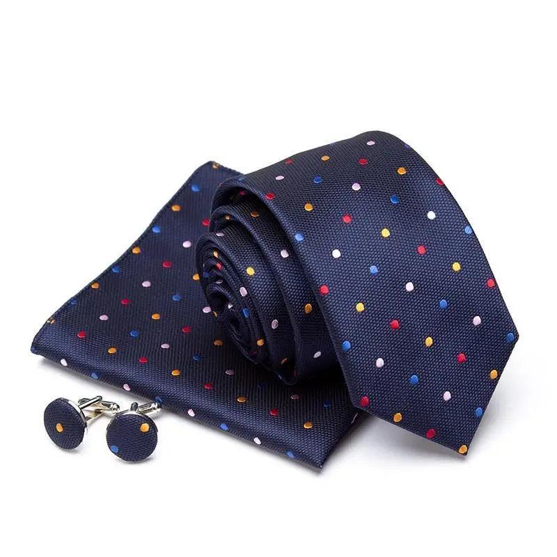 Stylish Silk Necktie With Pocket Square And Matching Cufflinks Set