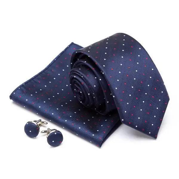 Stylish Silk Necktie With Pocket Square And Matching Cufflinks Set