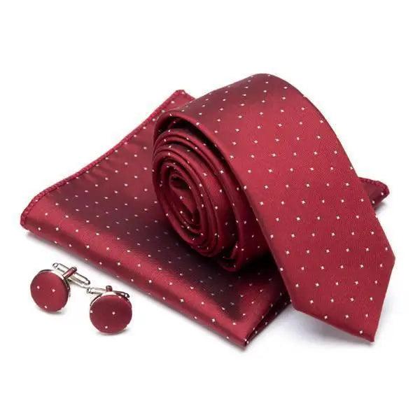 Stylish Silk Necktie With Pocket Square And Matching Cufflinks Set