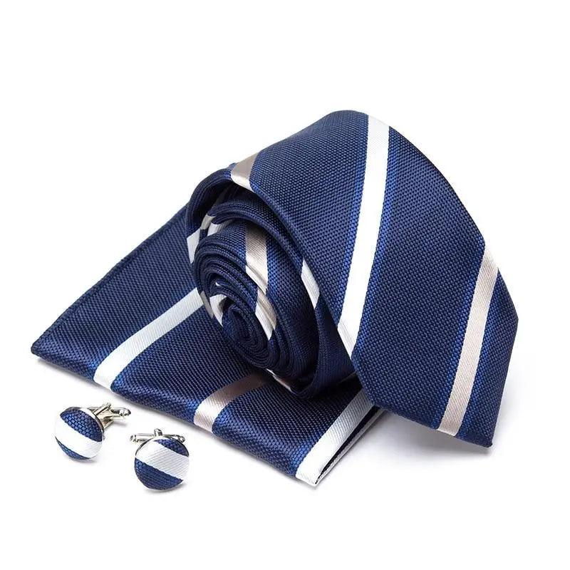 Stylish Silk Necktie With Pocket Square And Matching Cufflinks Set