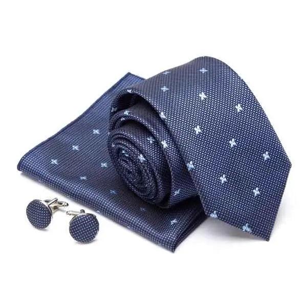 Stylish Silk Necktie With Pocket Square And Matching Cufflinks Set