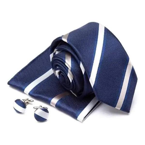 Stylish Silk Necktie With Pocket Square And Matching Cufflinks Set
