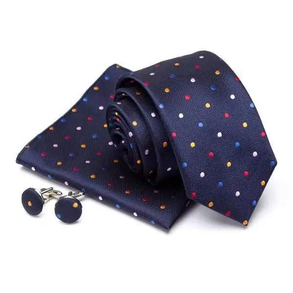 Stylish Silk Necktie With Pocket Square And Matching Cufflinks Set