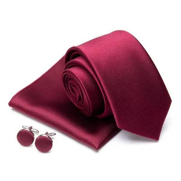 Stylish Silk Necktie With Pocket Square And Matching Cufflinks Set