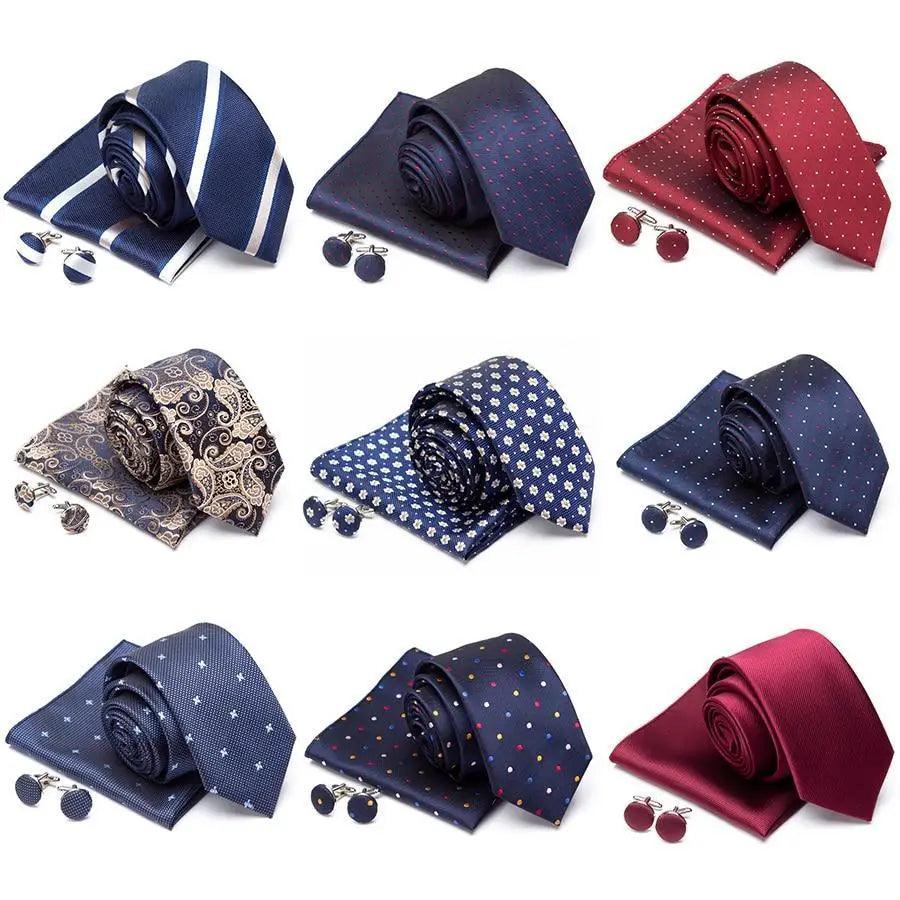 Stylish Silk Necktie With Pocket Square And Matching Cufflinks Set